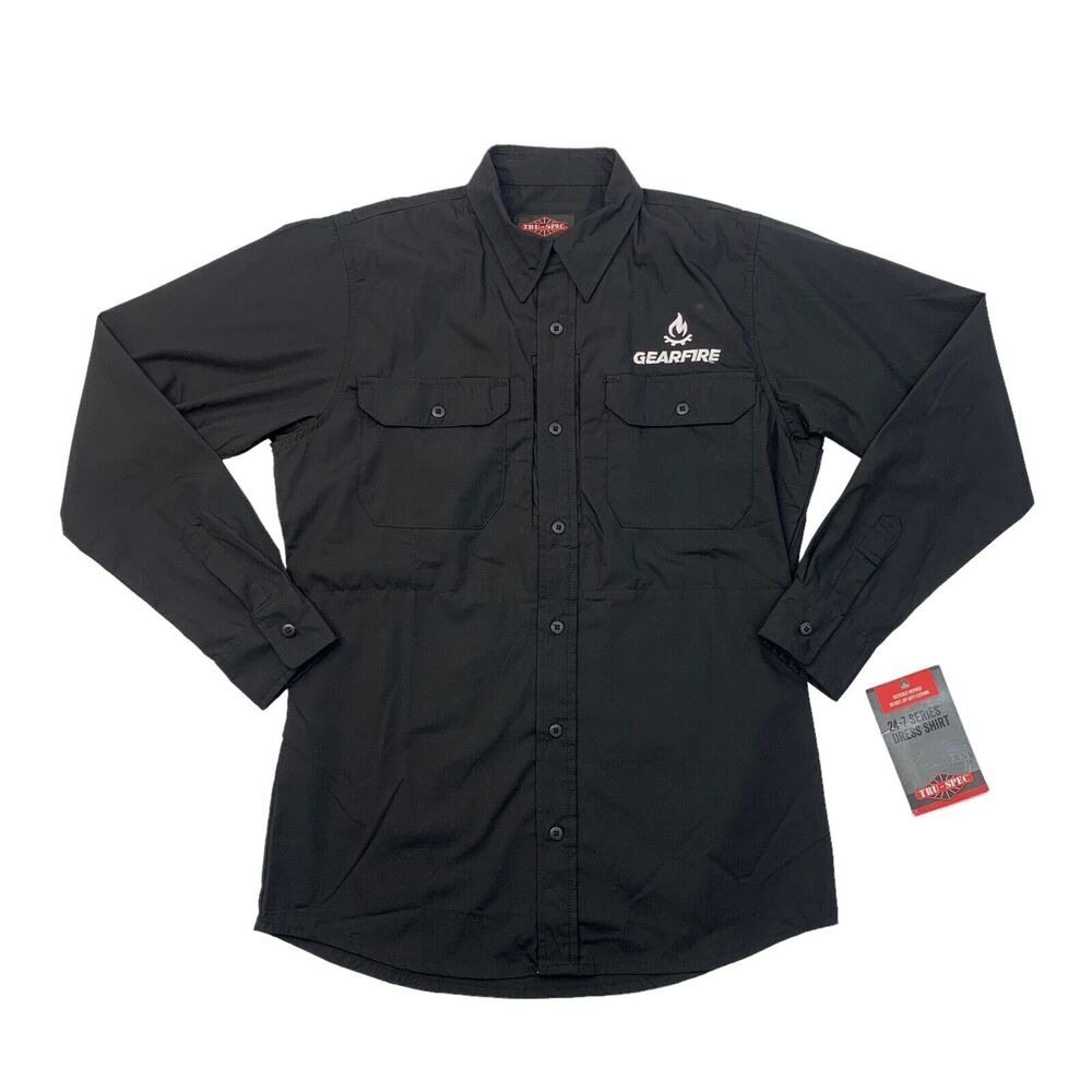 Tru-Spec 24-7 Series Dress Shirt Mens M Medium Black Pinpoint Collar Long Sleeve